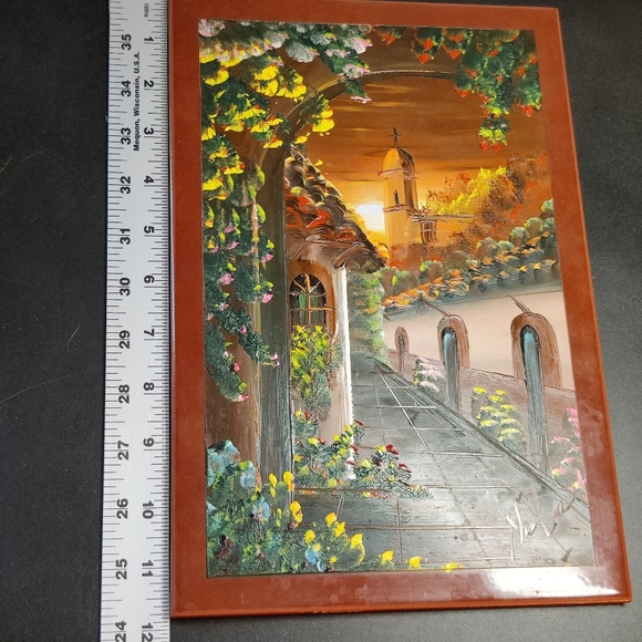 Vibrant Courtyard Sunset Landscape Painted Tile - Picture 5 of 6